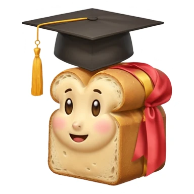 a loaf of bread wearing a graduation cap sticker