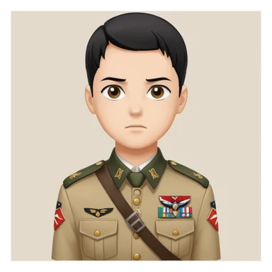 Levi Ackerman with black undercut hair, stern face, Scout Regiment uniform, against yellow background sticker