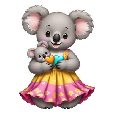 Koala wearing a dress kissing another koala throwing up with love sticker