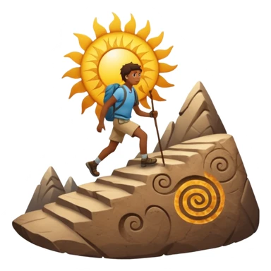 
una mezcla de sol + montaña + caminante estilo petroglifo con un espiral tipo energía ancestral sticker