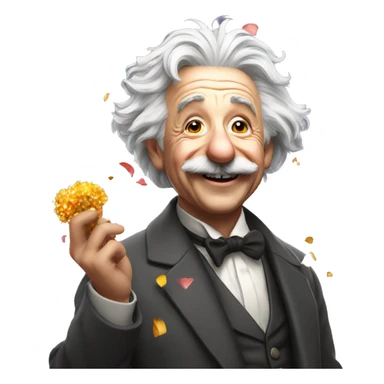 happy albert einstein holding confetti shooter sticker
