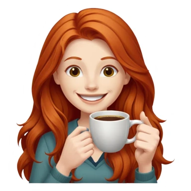 Excited long haired redhead drinking coffee with a sign in front saying GTSY sticker