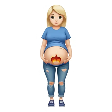 pregnant woman with very big belly sticking out ripped tshirt and pants sticker