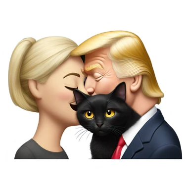 Photo realistic, Donald Trump, kissing and embracing black cat, sticker