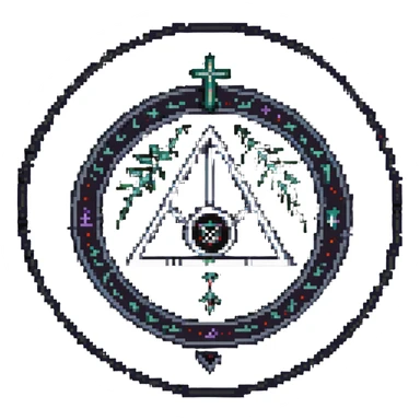 pixel art of a cursed coven symbol, mystical runes and dark magic sticker