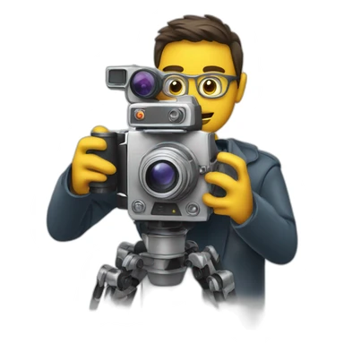 robot director holding a film camera sticker
