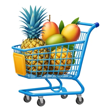 pineapples, mango and passion fruit in a blue Shopping cart  sticker