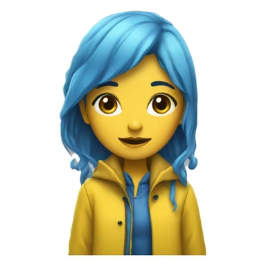 Girl with blue hair,black button eyes,a yellow rain coat,yellow boots sticker