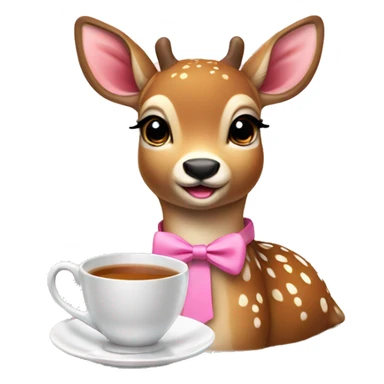 super cute deer with pink bow tie drinking tea with biscuit sticker