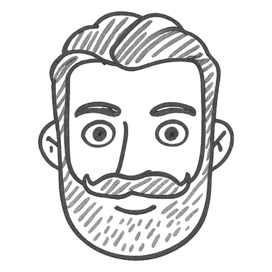 Make the beard less visible, just a hint of stubble, keep the style and background transparent in hand drawn icon style with no fill. sticker