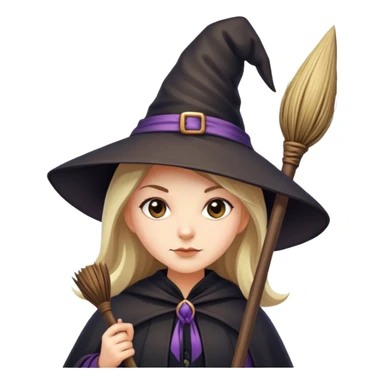 witch with pointed hat and broom sticker