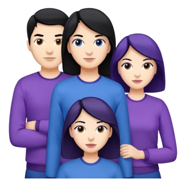 4people 2 men and 2 women. with black hair and white skin. ready to create a team. with blue and purple clothes sticker