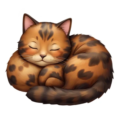 Meme-Worthy Cute Sleeping Tortoiseshell Cat Portrait Emoji, Head resting with a serene, sleepy smile and softly closed, dreamy eyes, showcasing a warm, mottled fur of rich browns and blacks, simplified yet adorably detailed, glowing with a gentle, drowsy radiance, high shine, exuding relaxed, heart-melting charm, styled with a soft glowing outline, capturing the essence of a sleeping tortoiseshell cat that radiates pure, peaceful cuteness! sticker