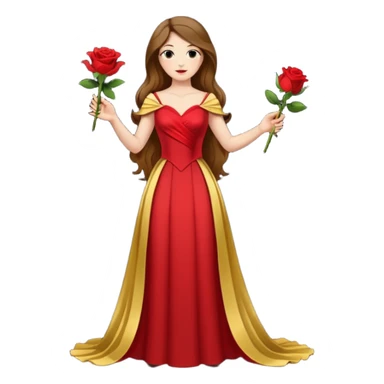 woman opera singer singing with long brown hair and golden dress, entire body, withou microfone, with a rose in right hand sticker