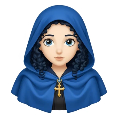 Mujer hebrea con manto azul y pelo largo negro rizado y con la cabeza tapada con un velo y la cara de raza blanca sticker