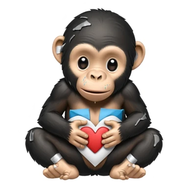 crying cartoon chimpanzee using bandaids to mend a cracked heart sticker