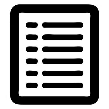 minimal solid white icon of a bold rectangle with seven dashes each at the start of a short horizontal line arranged vertically as a list, very geometric, Netflix UI style, black background, no text sticker