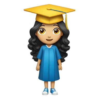 asian girl wearing blue graduation cap with long curly black hair sticker
