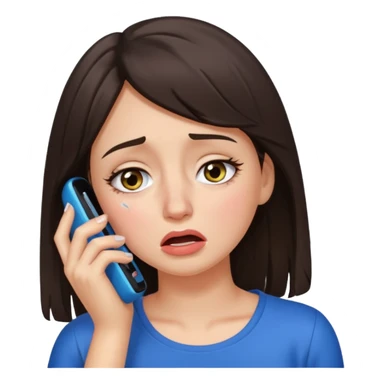 generate a brunette girl crying while taljking on a mobile phone sticker