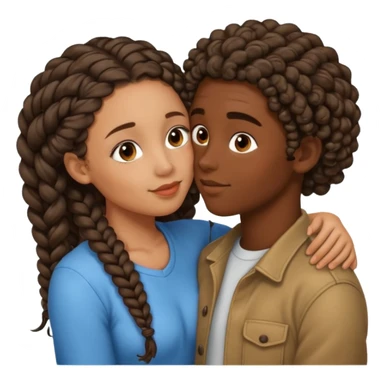 darkskin girl with braids kissing light skin boy with curly hair sticker