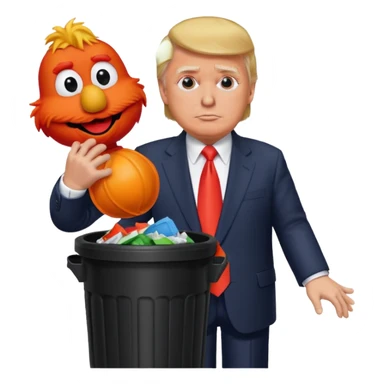 evil trump stuffing elmo in trash can sticker