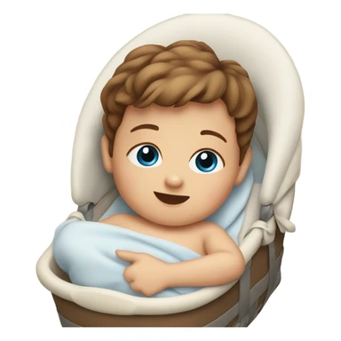 blue-eyed baby with brown hair in cradle sticker