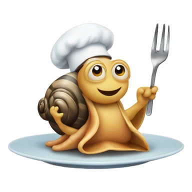 A snail holding utensils with a bib on sticker