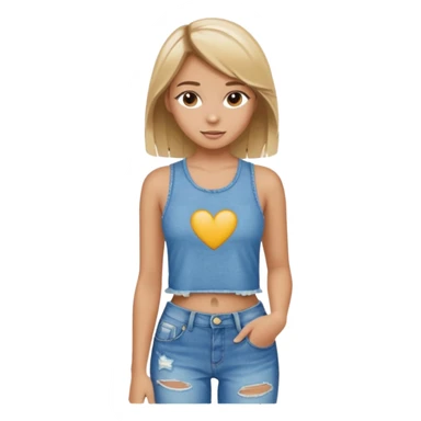preppy teen girl, tan, blonde highlights, brown hair, long eyelashes, beach aesthetic, wearing cute clothes, sexy, wearing ripped blue jeans with a crop top sticker
