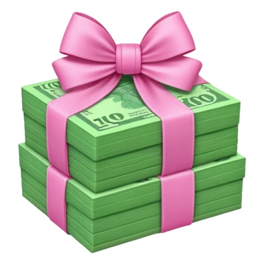 Bright Green Australian $100 notes stacked together and wrapped in a girly pink bow sticker