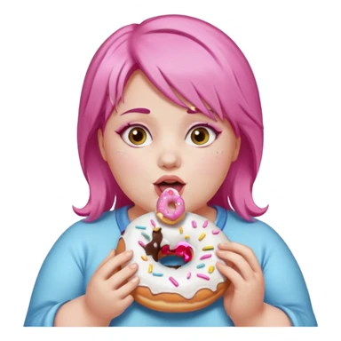 fat girl with pink hair eating donuts sticker