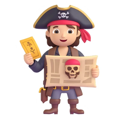 pirate with a treasure map, 3D emoji style sticker