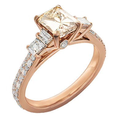 Rose gold radiant cut diamond engagement ring with small diamonds down the band sticker