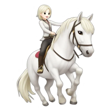 white horse riding japanese cute girl sticker