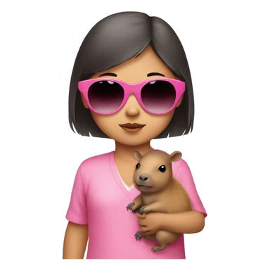 Asian baby girl in pink with sunglasses with capybara  sticker