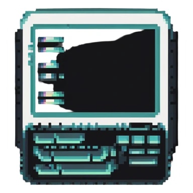 32x32 cyberpunk document file icon with digital glitch effect, retro computer style sticker