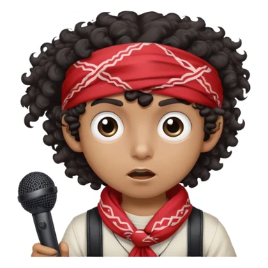 ugly light dark skin boy with bandana on head and dark curly hair and HUGE eyes and holding a microphone sticker