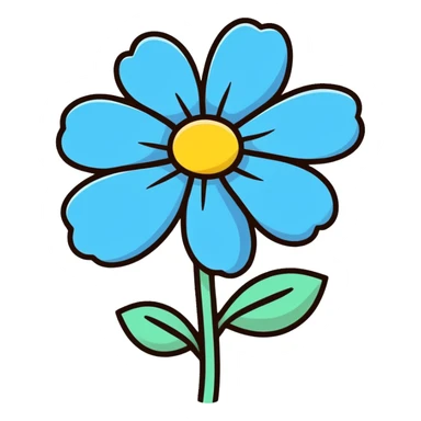 blue flower, cartoonish sticker style sticker