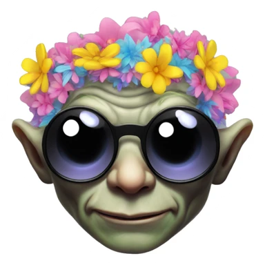 gollum dressed for an edm concert, sunglasses, flowery, neon colors sticker