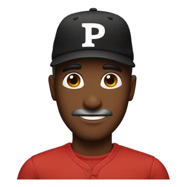 A red skin man with a black cap with 'P' on it sticker
