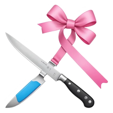 Only one object: a kitchen knife. A pink ribbon bow is tied directly on the knife handle. No other items. No decorations. Minimal emoji style. White background. Flat vector. sticker