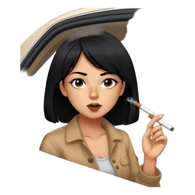 girl with black hair freckles button nose brown eyes smoking a huge blunt hanging out of a black nissan altima sticker