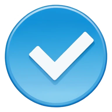 Create a high quality 2D emoji-style verification badge similar to Facebook/Meta style.
Flat design, clean smooth edges, bold and crisp colors, no gradients or minimal gradient only for polish.
A blue circular badge with a white check mark inside. Simple, vector-like, high resolution.
 sticker