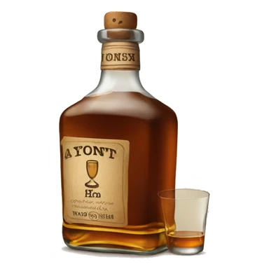 A bottle of whiskey with glass  sticker