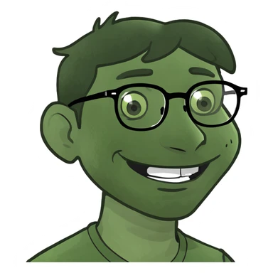 A man with glasses short black hair prominent nose tired looking even though smiling a crazy smile  sticker