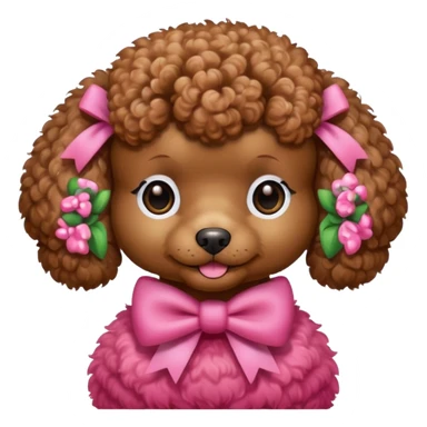 Brown toy poodle with pink bow sticker