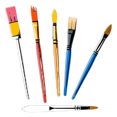 Artistic studio with paint splatters, paintbrushes, and creative tools sticker