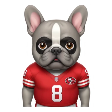 Fat gray French bulldog in 49ers uniform  sticker