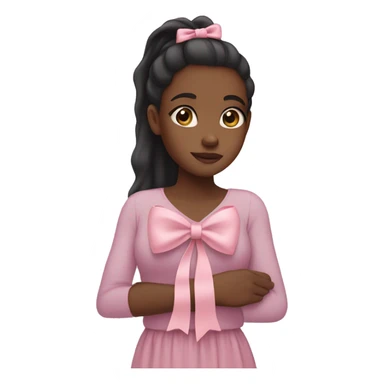 Black girl with long ponytail being held by a pastel pink bow sticker