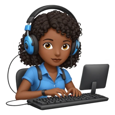 Dark Spanish girl with dark curly hair, wearing a gaming headset and playing with keyboard and mouse   sticker