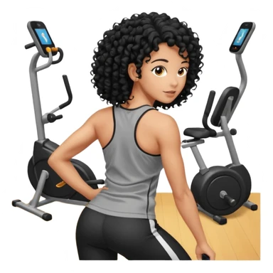 Treino de academia mulher morena de cabelos cacheados caindo nas costas sticker